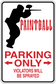 Parking only sticker with silhouette, red text, and arrows reading “Park only”