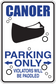 Fun sign sticker with CANOER PARKING ONLY text and paddle icon, white border