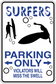 Surf parking only sign sticker with surfers text and wave silhouette