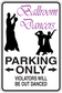 Square fun sign sticker with purple ballroom dancers text, parking only arrows, black silhouettes.
