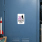 White square parking sign sticker with black dancing figure and “PARKING ONLY” text