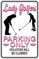 Golf parking only sign sticker with two golfer silhouettes and Violators will be clubbed text