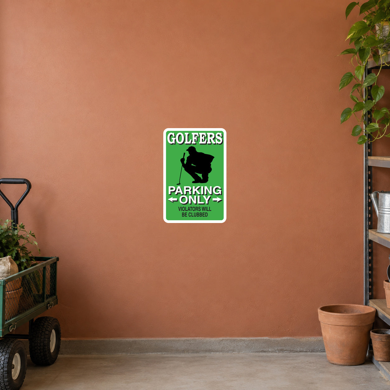 Fun Sign Sticker applied to a terracotta private lane maintenance wall