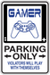Rectangular gamer parking-only sign sticker with game controller and warning text