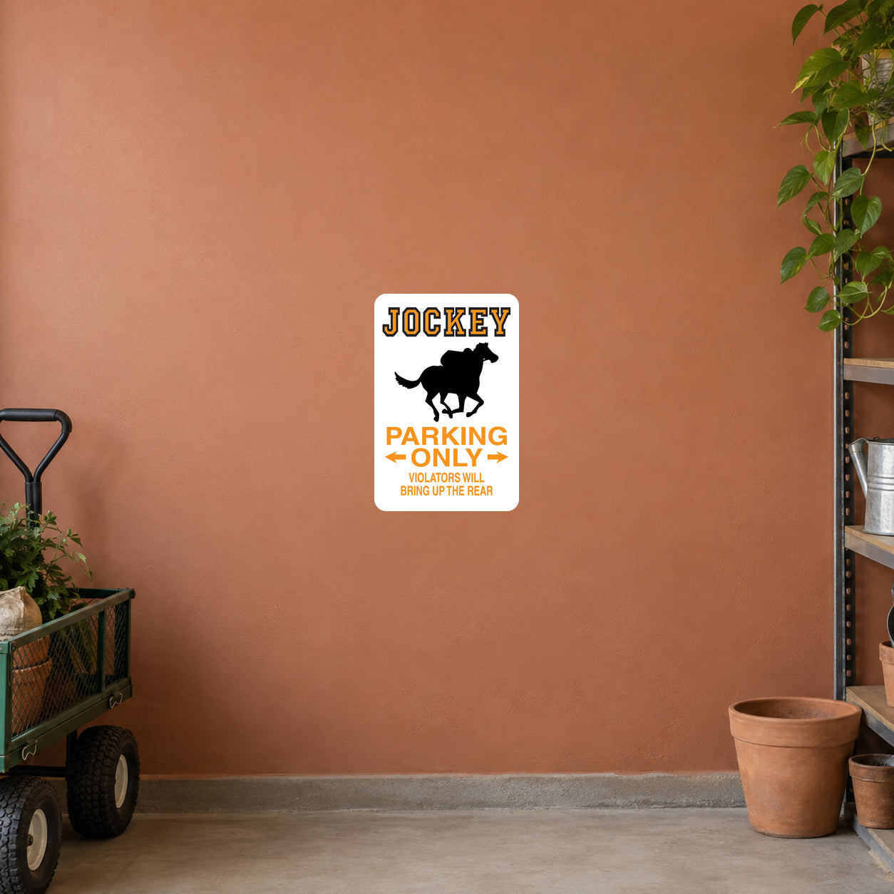 Fun Sign Sticker applied to a terracotta private lane maintenance wall