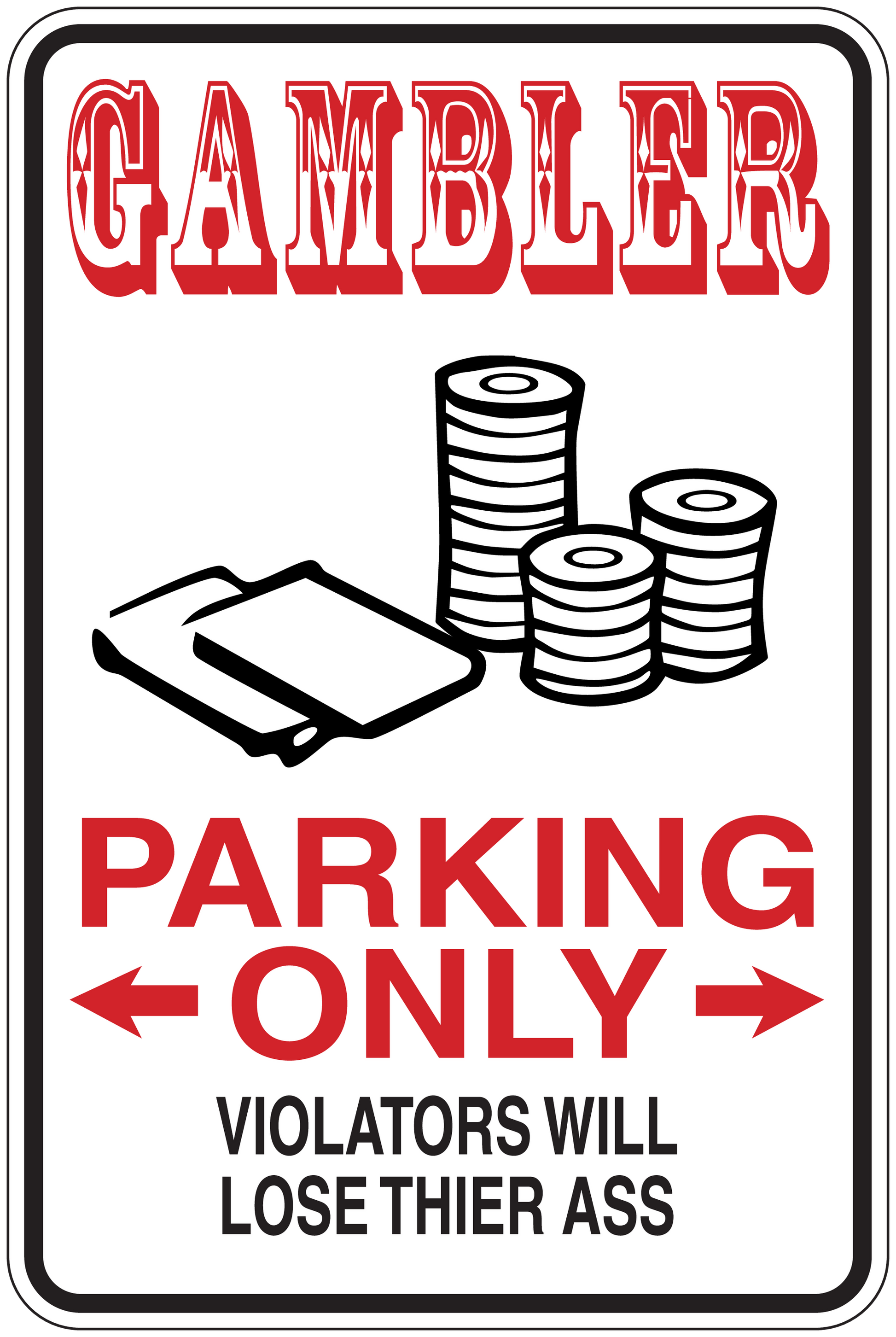 Parking only sticker with red 'GAME OVER', coin stacks, arrows, and violators message