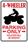 Funny 4-wheeler parking only sign sticker with black ATV silhouette and red warning text