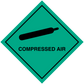Green diamond hazard safety sign sticker for compressed air, black valve icon and text