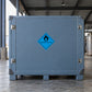 Blue diamond hazard sticker with flame icon and Danger when wet text.