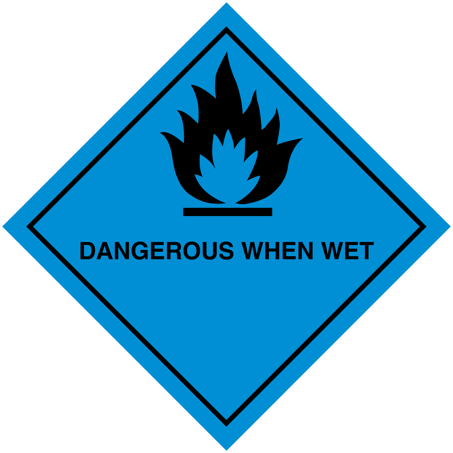 Hazardous safety sign sticker with flame icon and text DANGEROUS WHEN WET