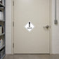 Hazardous Safety Sign Sticker applied in a controlled chemical storeroom entrance, solid cream door, stainless handle far right and storage shelving at extreme left