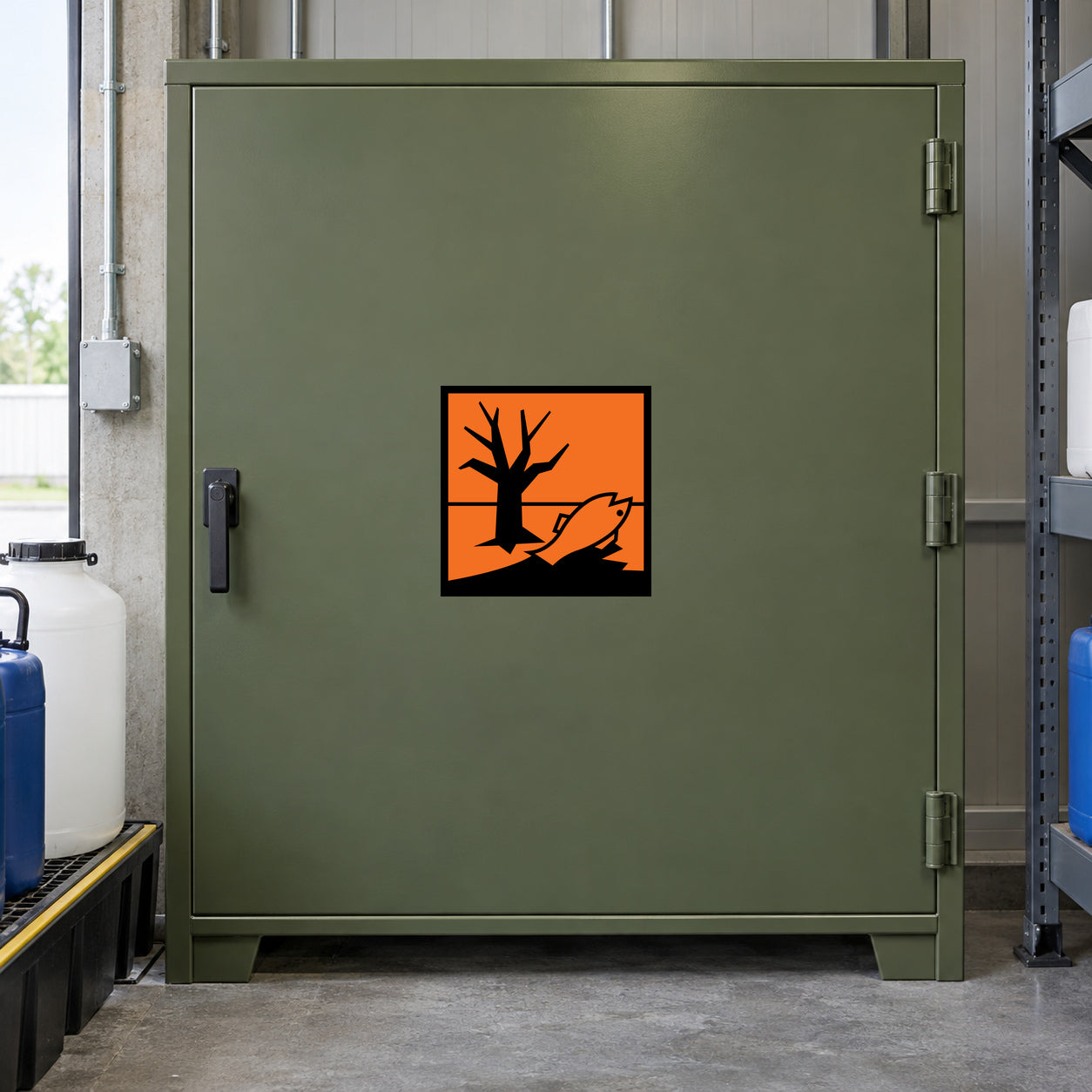 Hazardous safety sign sticker with orange warning symbol