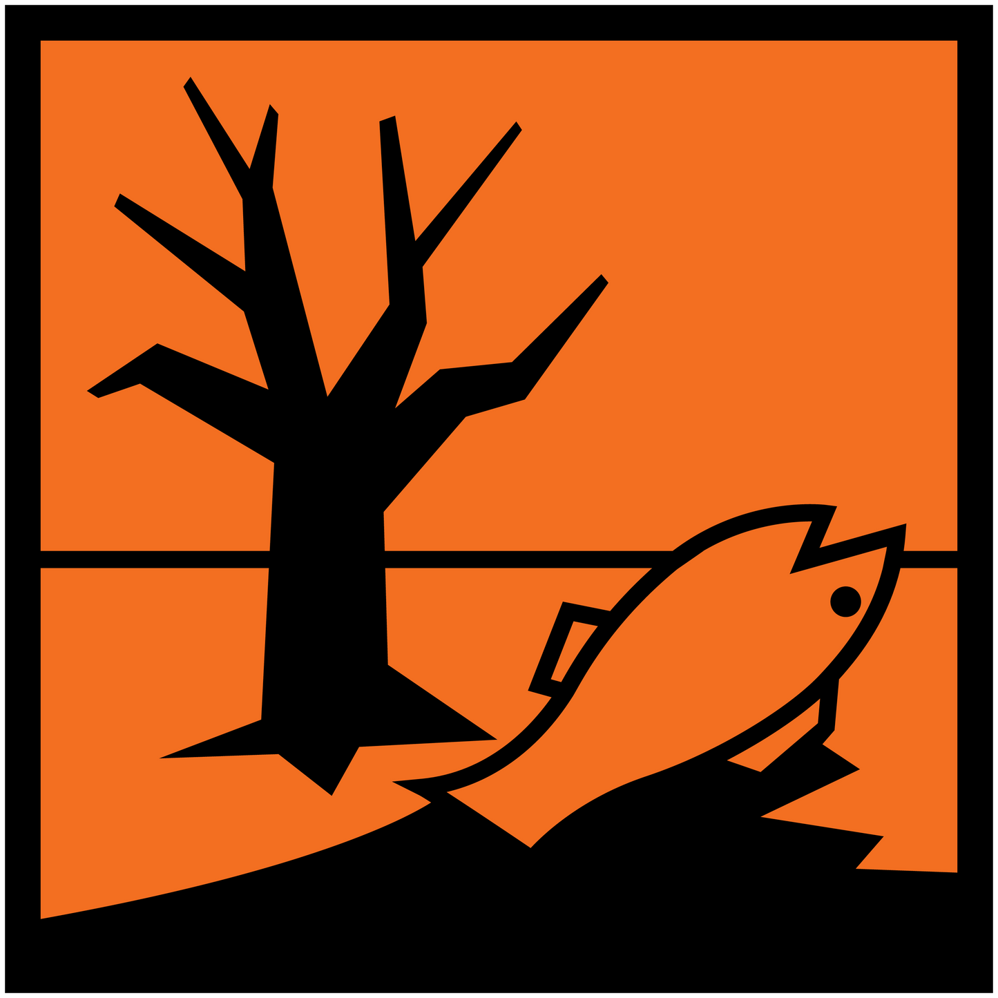 Orange square hazardous safety sign sticker with black pictogram