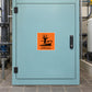 Safety sign sticker: orange biohazard symbol with 'Dangerous for the environment'.