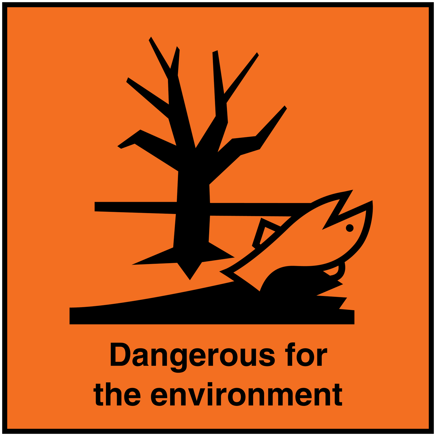 Dangerous for the environment safety sign sticker with black tree and hazard symbol