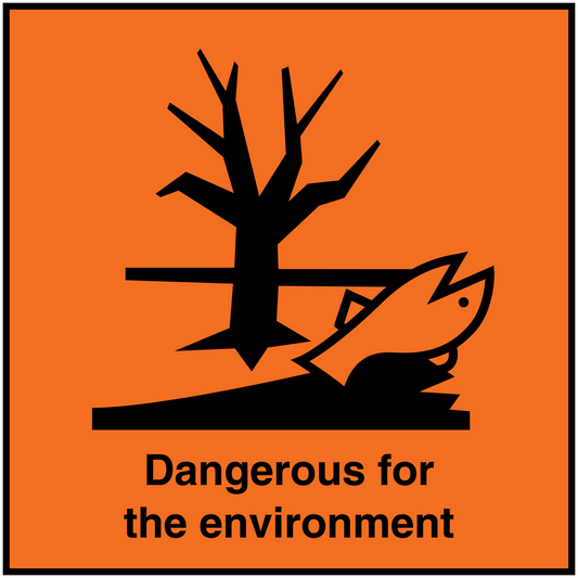 Dangerous for the environment safety sign sticker with black tree and hazard symbol