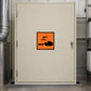 Hazard safety sign sticker with orange square and silhouette of hand grabbing lever