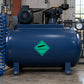 Hazardous safety sign sticker with green compressed air warning diamond on blue tank