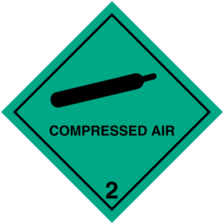 Compressed air hazardous sign sticker with diamond icon and release number 2