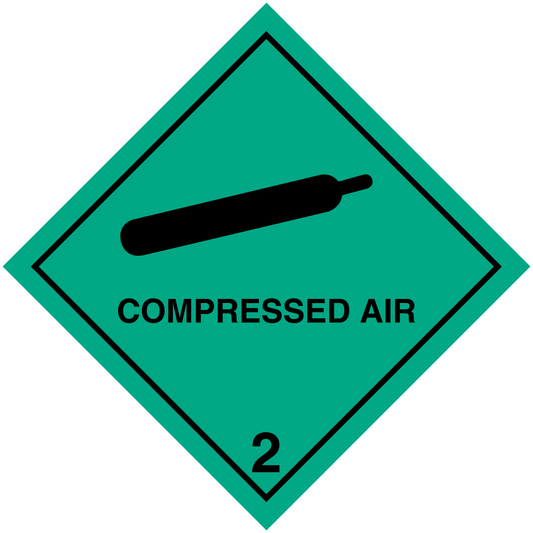 Compressed air hazardous sign sticker with diamond icon and release number 2