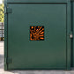 Hazardous safety sign sticker with orange warning burst icon in black frame