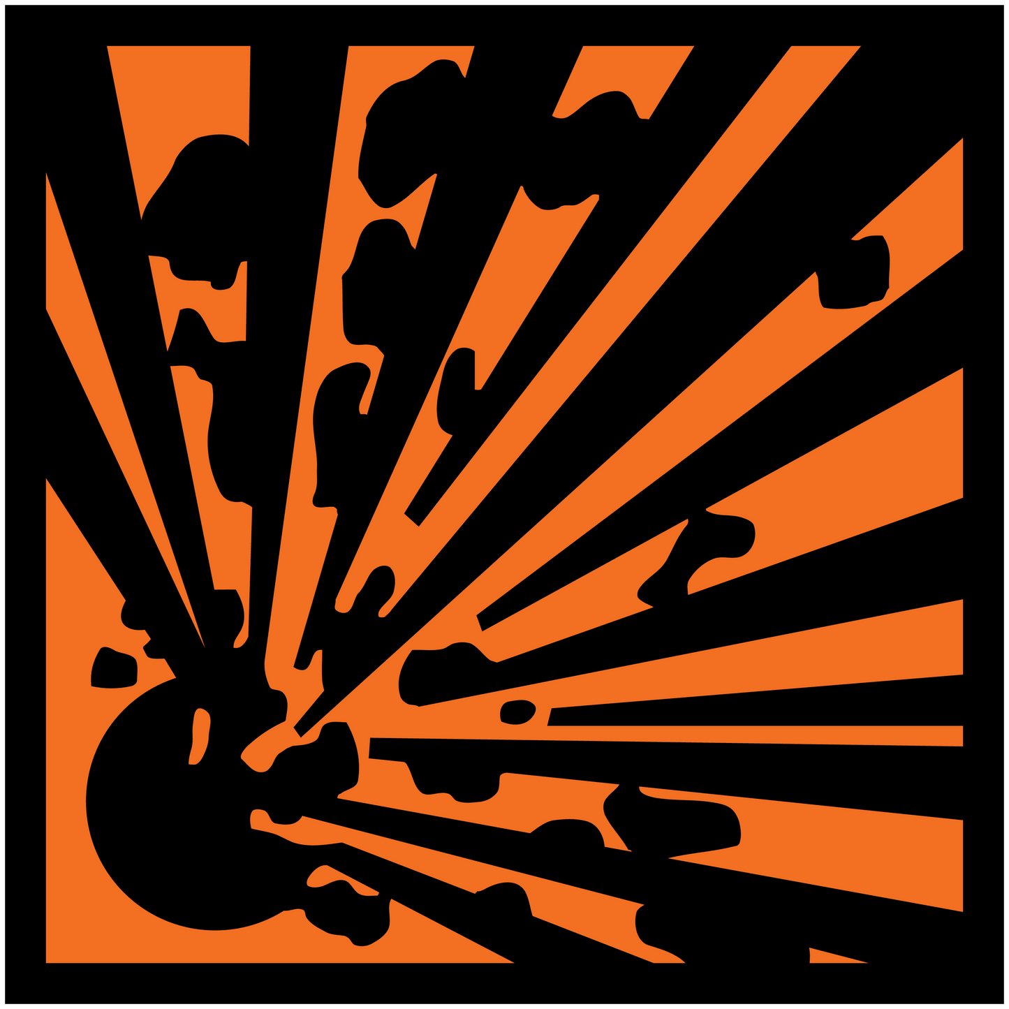 Hazardous safety sign sticker with bold orange graphic symbol