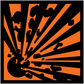 Hazardous safety sign sticker with bold orange graphic symbol