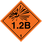 Hazard warning sign sticker with 1.2B marking and radiating symbol, orange border