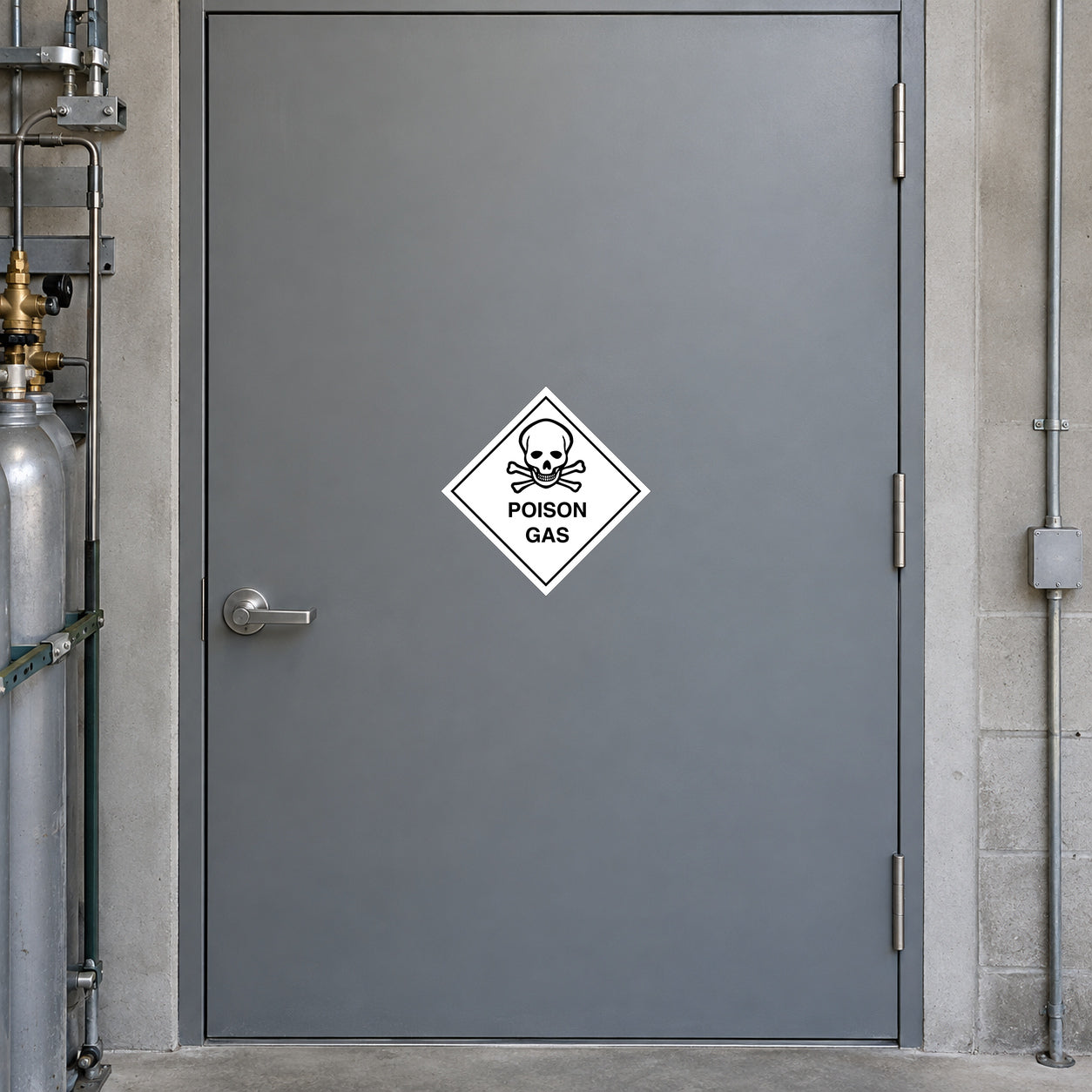 Poison gas hazard sign sticker with skull icon and POISON GAS text