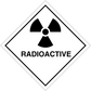 Hazardous safety sign sticker, radioactive warning diamond with radiation symbol and text