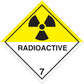Radioactive hazard sign sticker, yellow trefoil and 'RADIOACTIVE' text on diamond