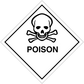 Hazard warning sticker with skull and crossbones and 'POISON' text