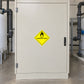 Warning sign sticker: yellow diamond 'OXIDIZING AGENT' flame symbol