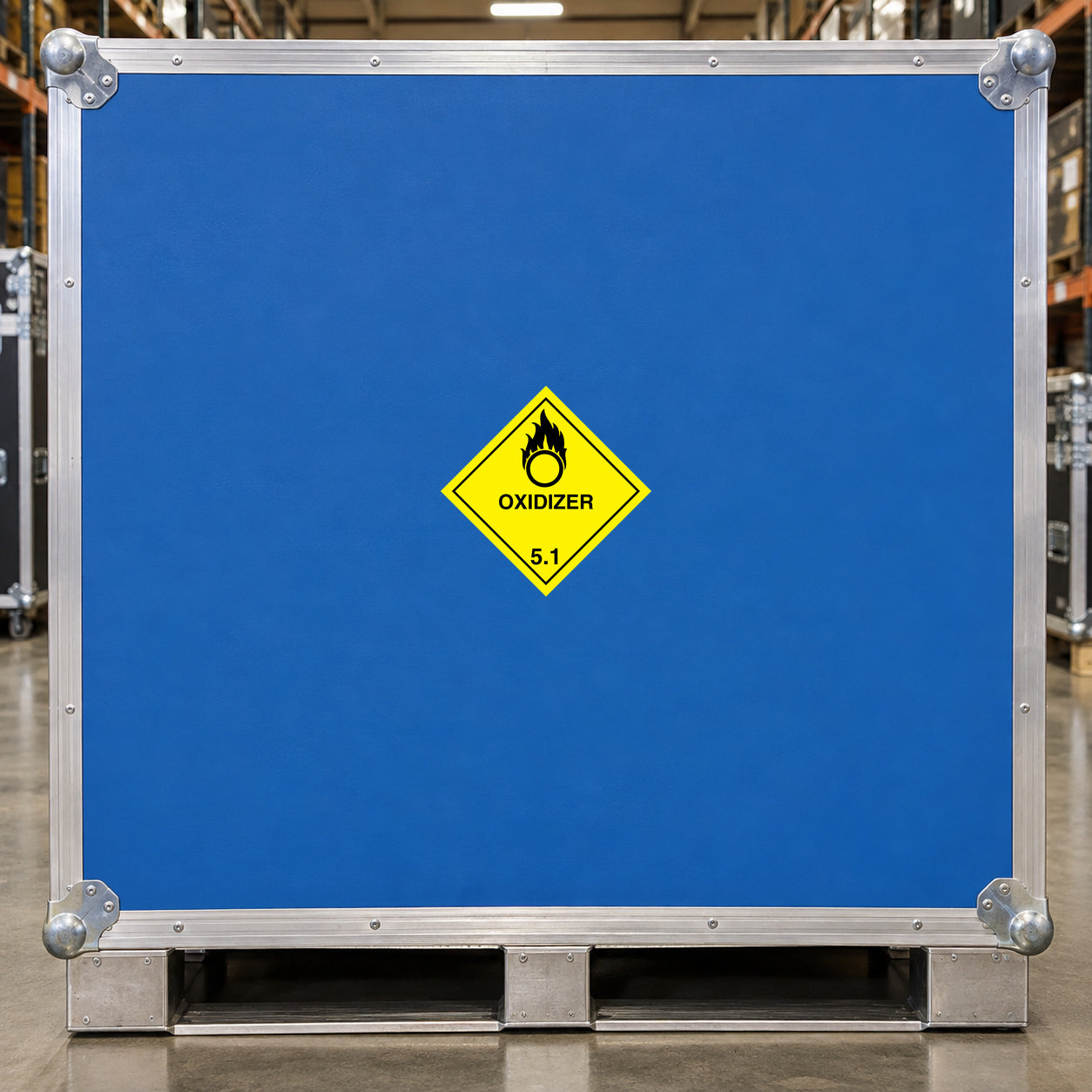 Oxidizer hazard sign sticker with yellow diamond and OXIDIZER 5.1 label