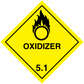 Oxidizer hazard sign sticker, yellow diamond with flame icon and text “OXIDIZER 5.1”