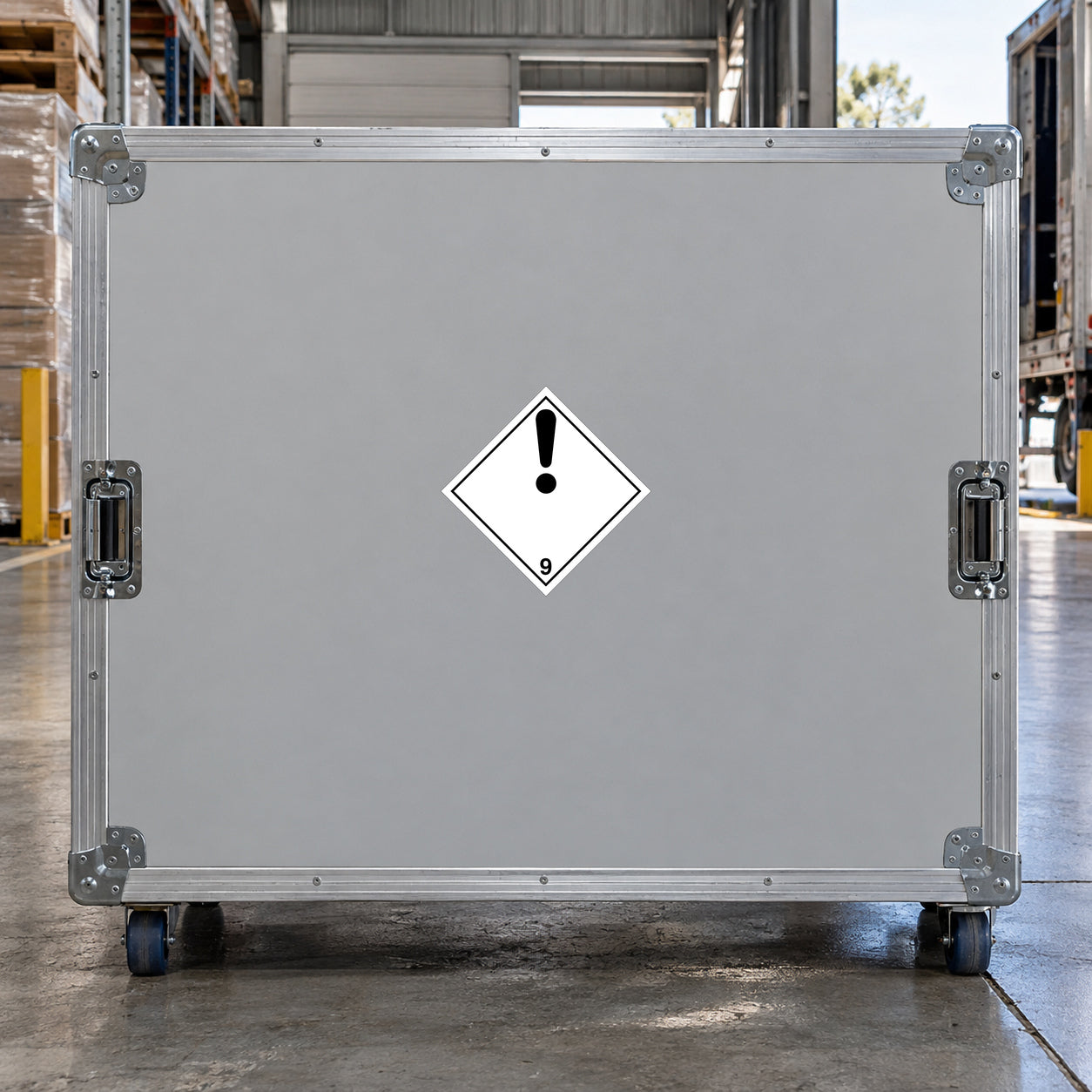 Hazard warning sign sticker with black exclamation in white diamond