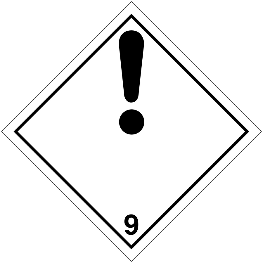 Hazard warning sign sticker: diamond with exclamation mark and number 9