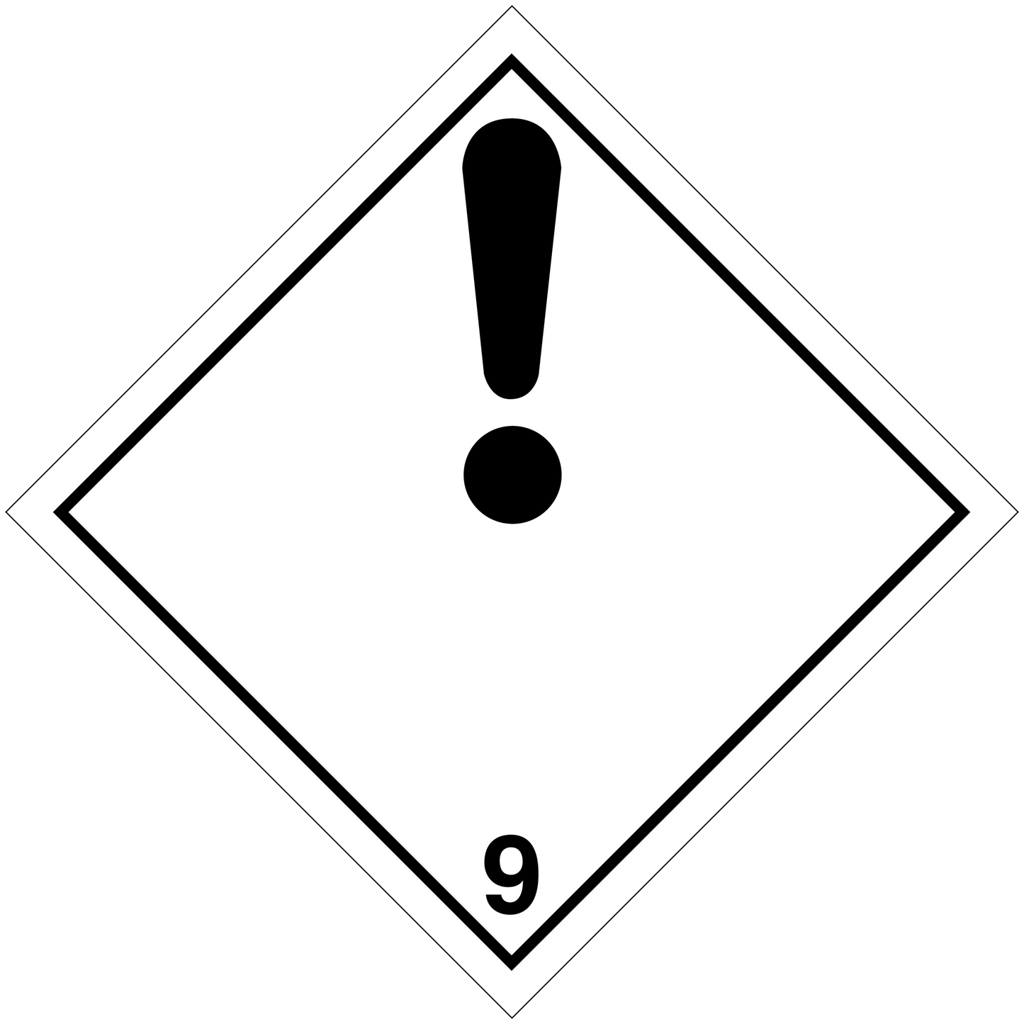 Hazard warning sign sticker: diamond with exclamation mark and number 9