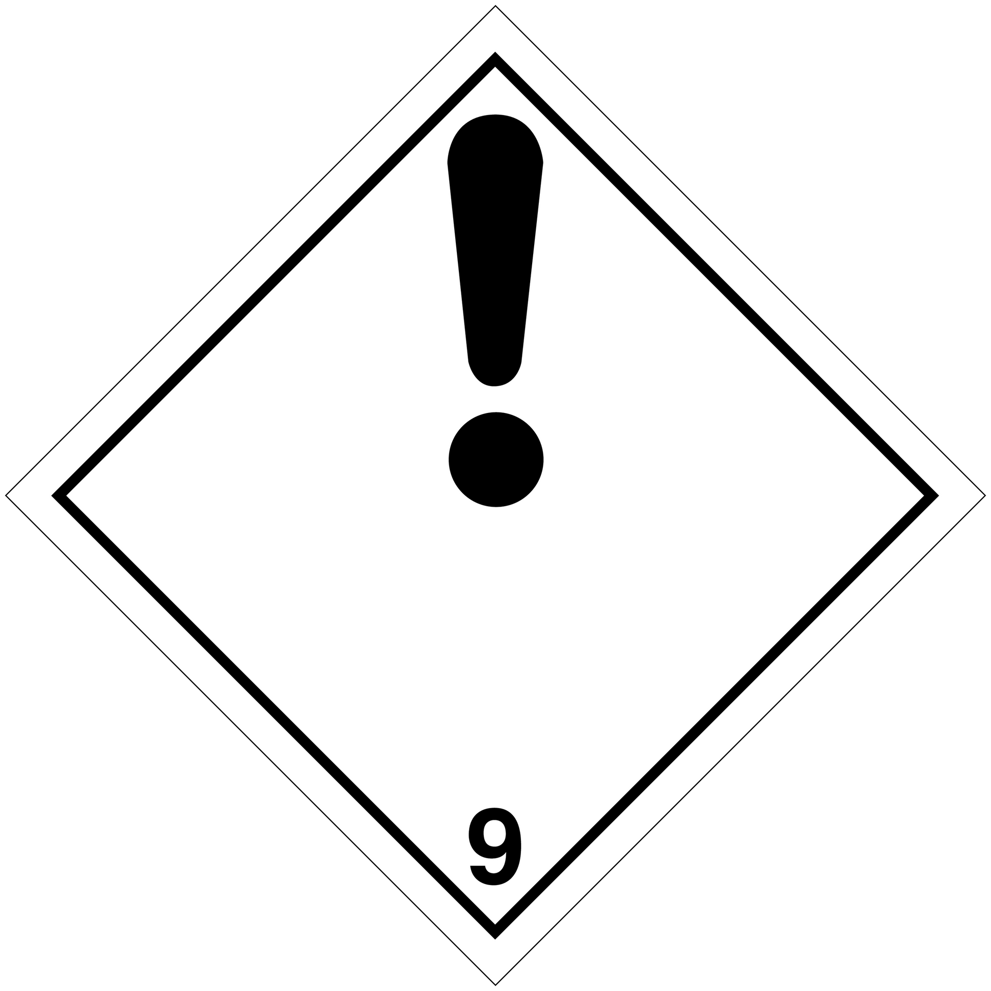 Hazard warning sign sticker: diamond with exclamation mark and number 9