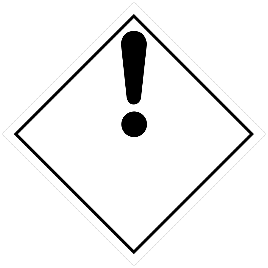 Hazard warning sign sticker, white diamond with black exclamation mark