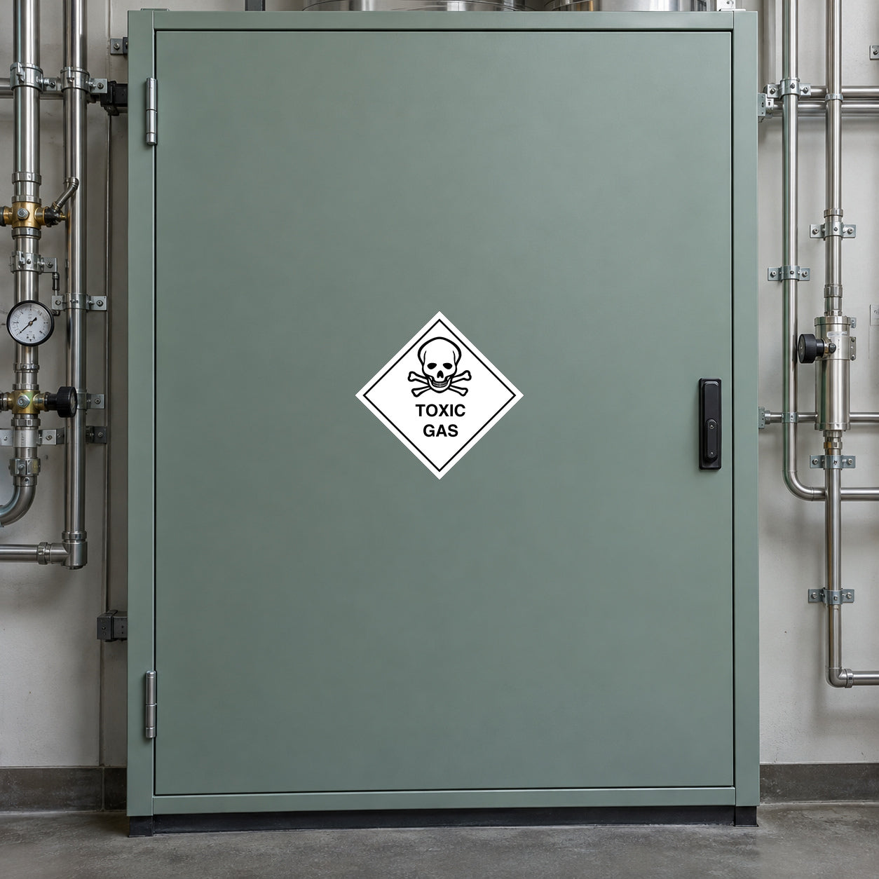 Hazardous safety sign sticker with Toxic Gas skull icon in a diamond shape