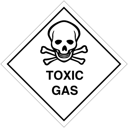 Toxic gas hazard sign sticker with skull and crossbones in a diamond warning shape