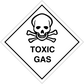 Toxic gas hazard sign sticker with skull and crossbones in a diamond warning shape