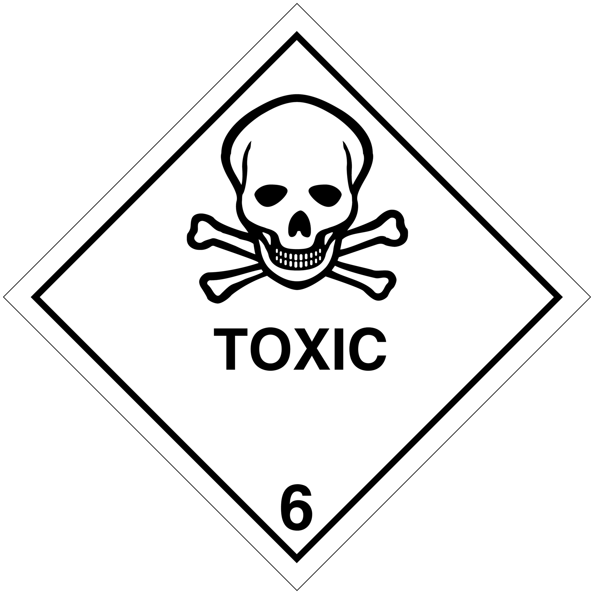 Hazardous safety sign sticker: toxic skull crossbones diamond with hazard number 6
