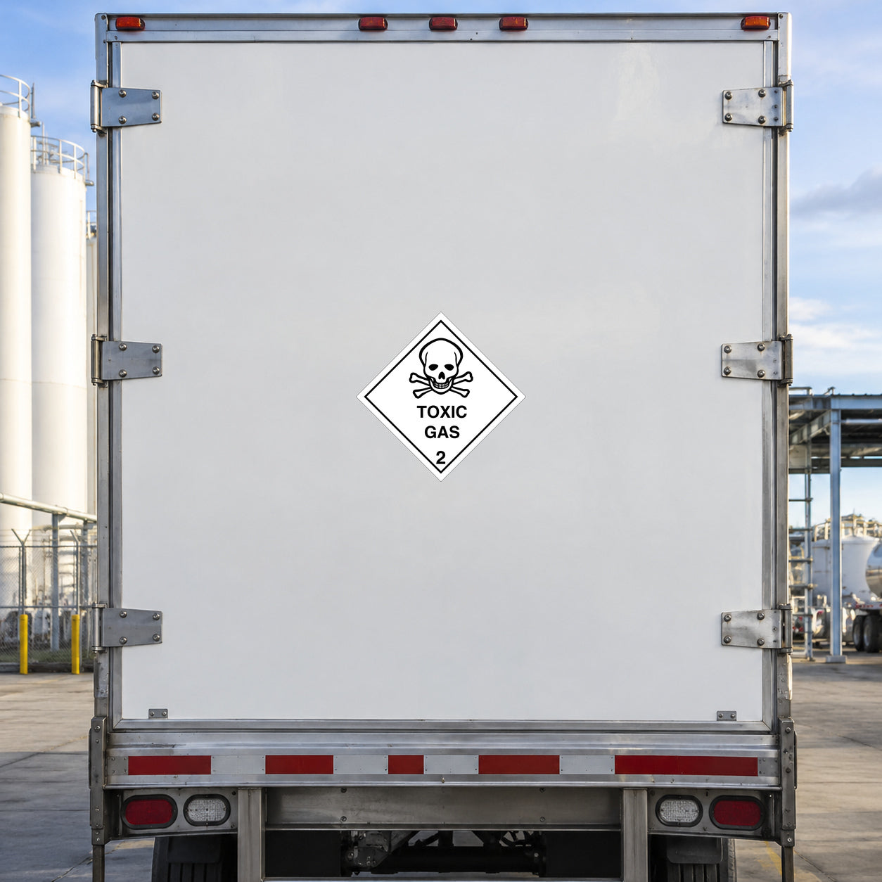 Toxic gas hazard sticker: skull icon with "TOXIC GAS 2"