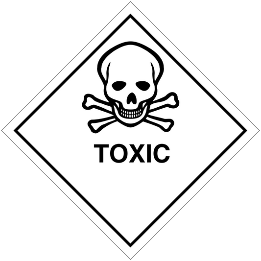 Hazardous toxic safety sign sticker, white diamond with skull and crossbones