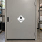 Hazard warning safety sign sticker with diamond icon, Store away from food text