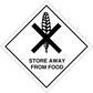 Hazardous safety sign sticker: black crossed grain with “STORE AWAY FROM FOOD”
