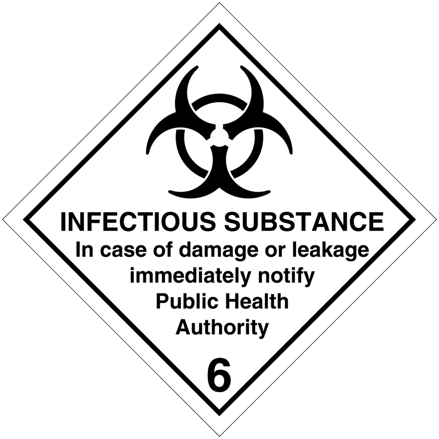 Biohazard infectious substance safety sign sticker with text and warning number 6