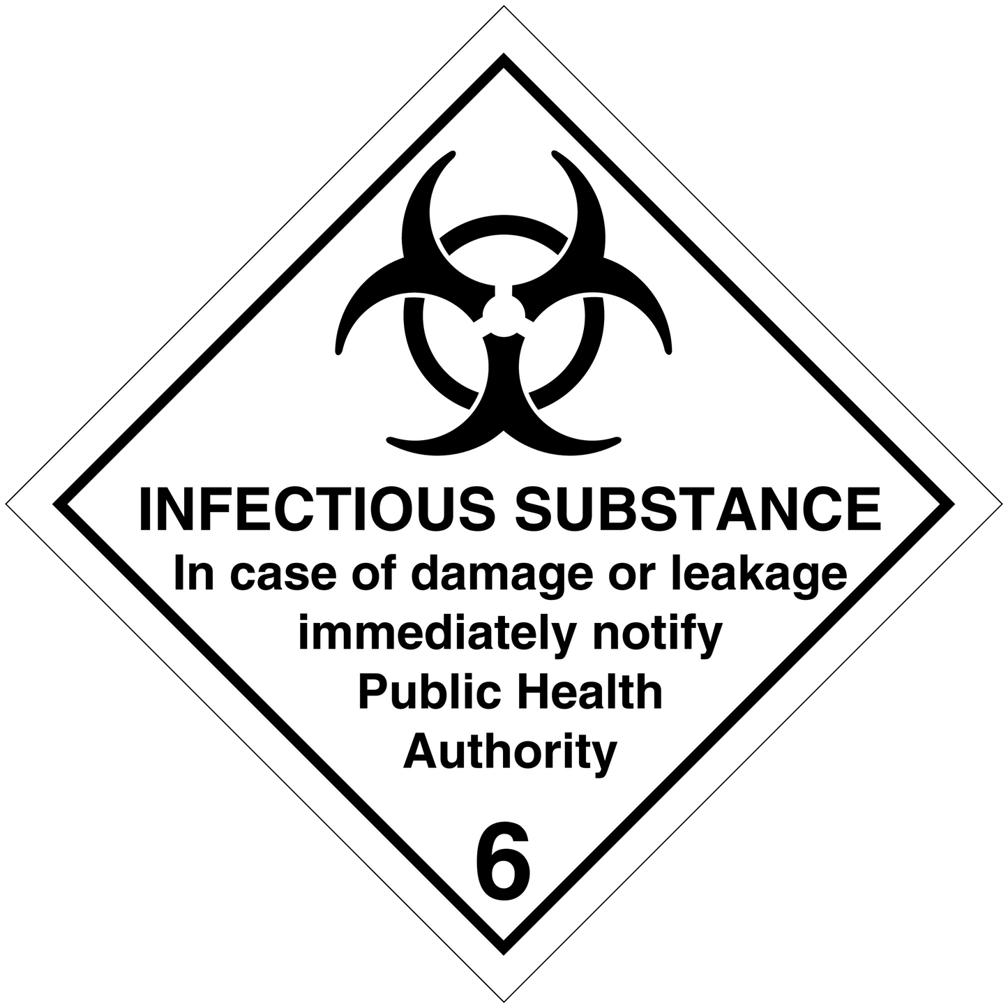 Biohazard infectious substance safety sign sticker with text and warning number 6